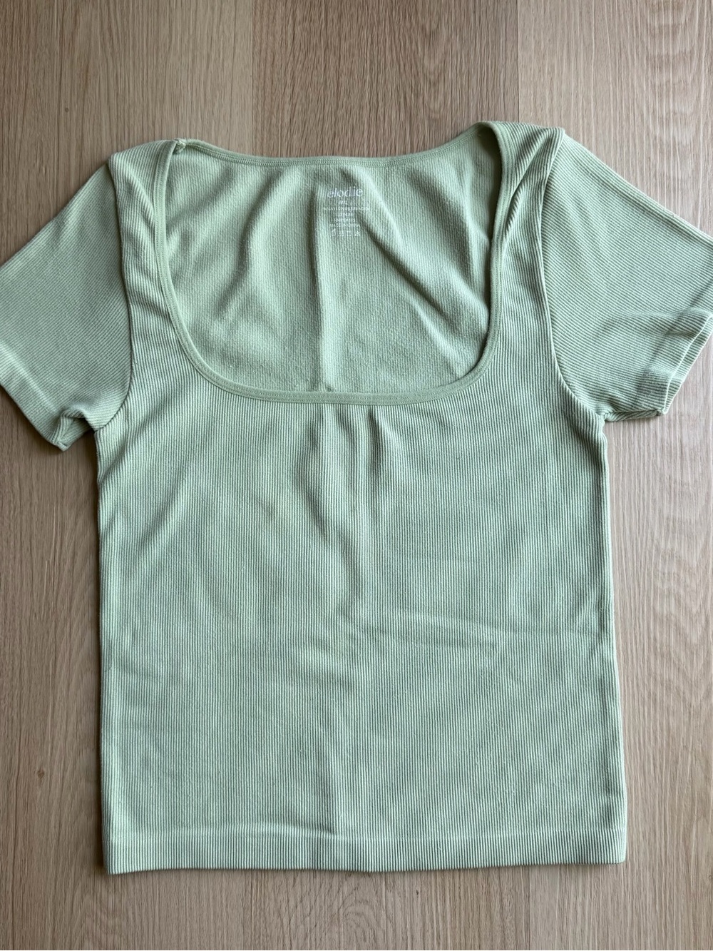 Elodie Scoop Neck Ribbed Short Sleeve Top in Light Green Size M/L